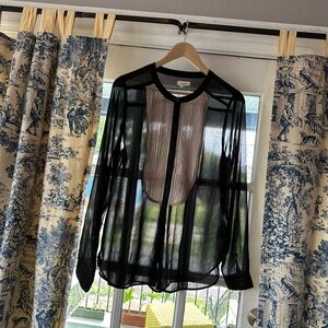 Silence + Noise Sheer gold shimmer PINTUCK button down